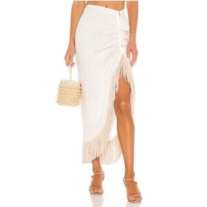 JUST BEE QUEEN Celia White Tan Fringe Skirt NWT. Zip closure